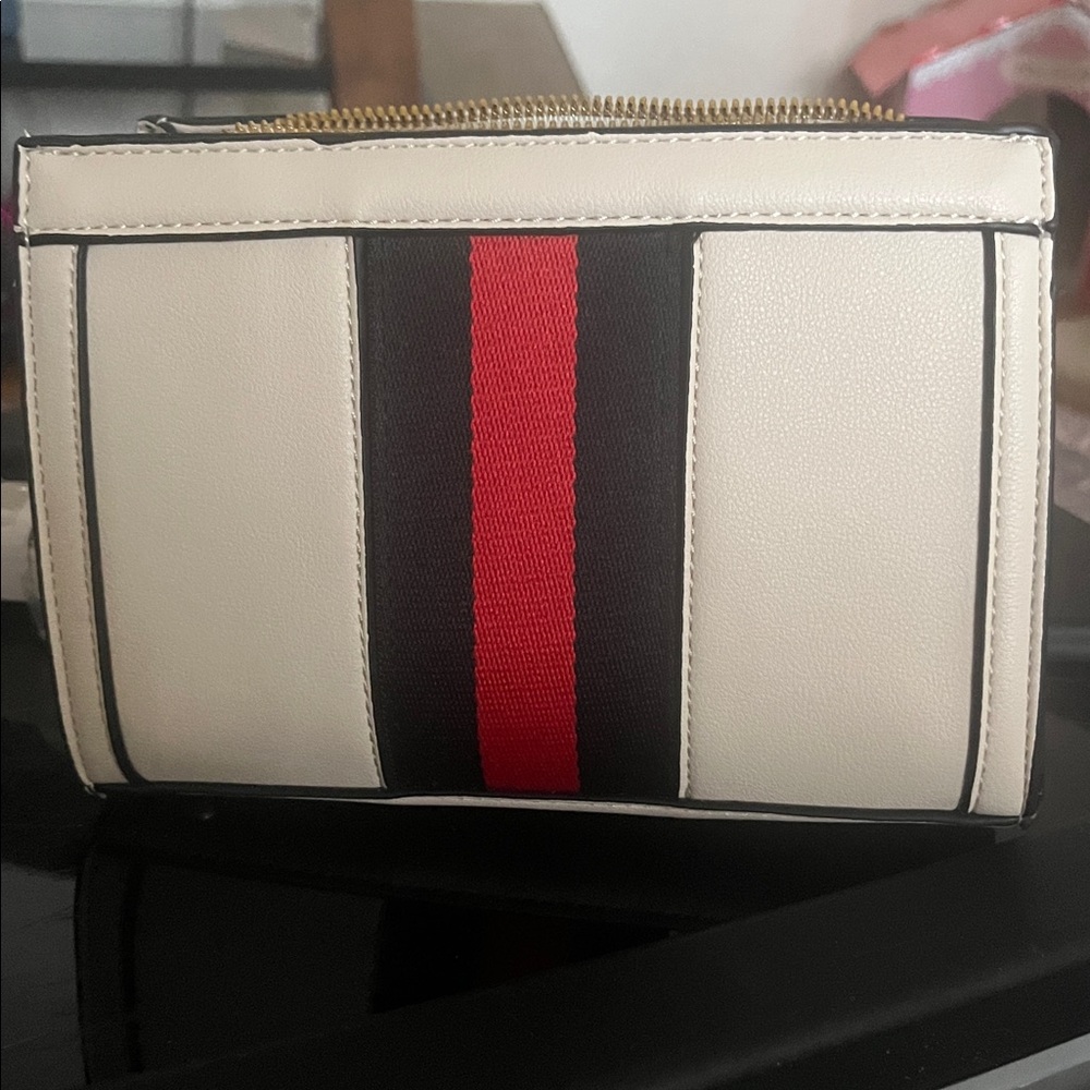 White Crossbody Bag with Red & Black Center Stripe - Women's Shoulder Bag - Picture 6 of 7